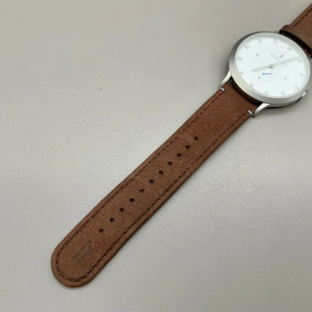 Lilienthal Berlin Watch Mens Silver Tone Brown Leather Quartz L1 NEW BATTERY